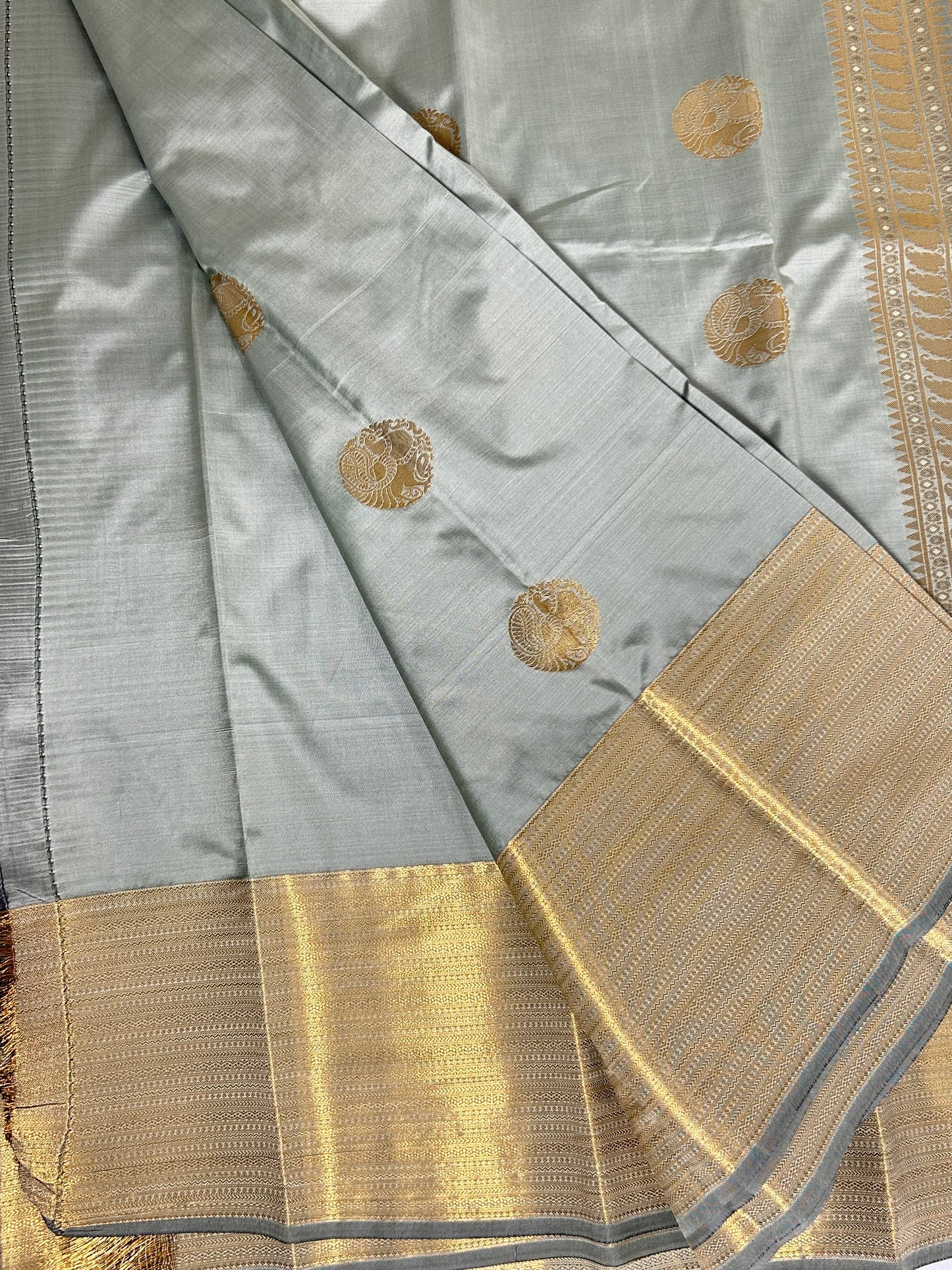 Kanchipuram Premium Semi Silk Saree – Sage Gray