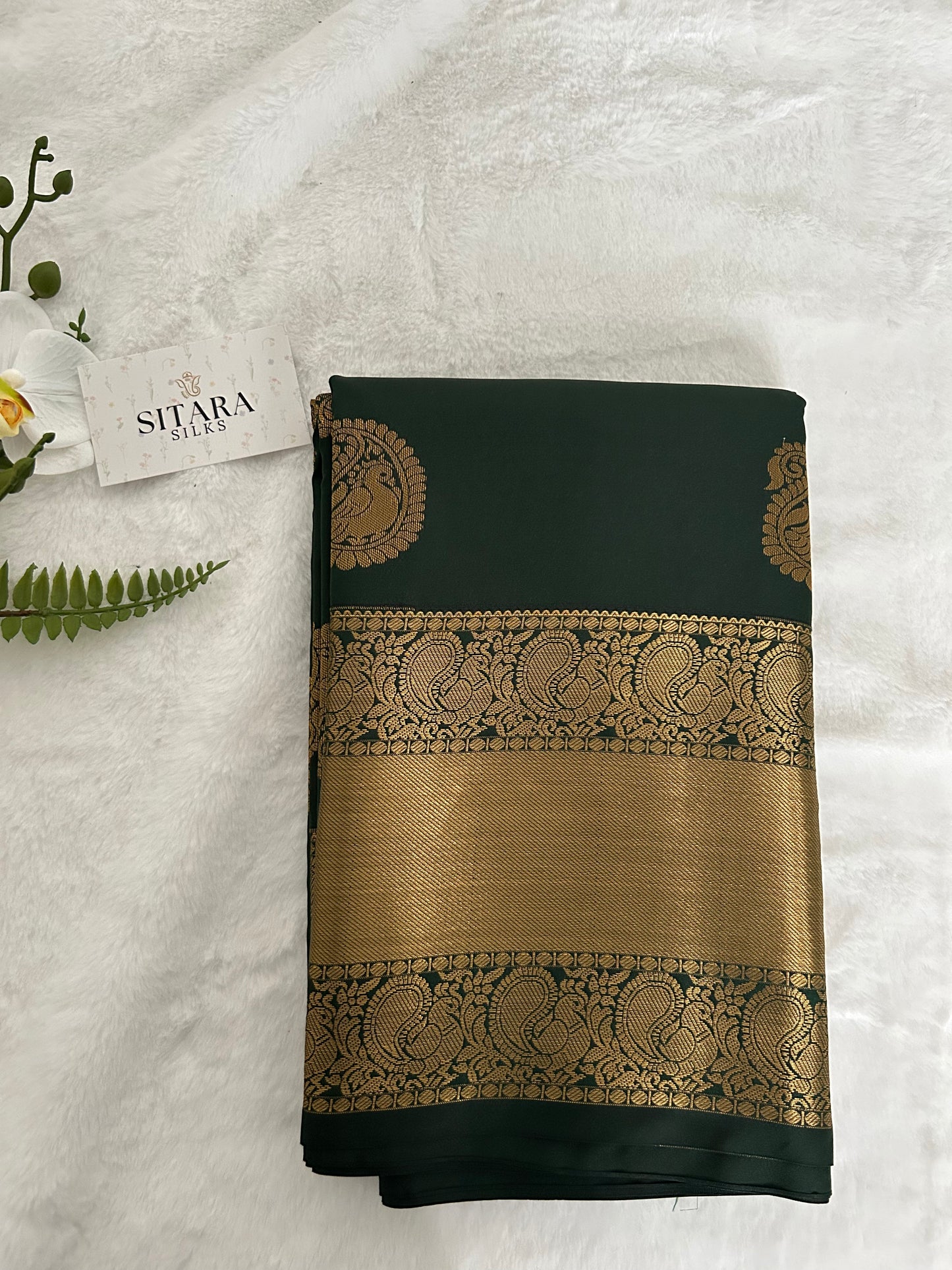 Kanchipuram Premium Semi Silk Saree – Bottle Green
