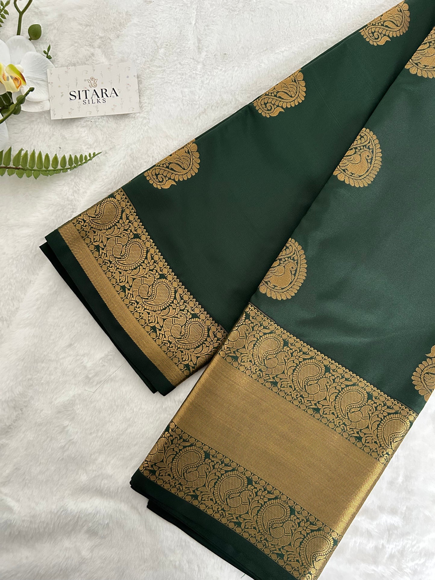 Kanchipuram Premium Semi Silk Saree – Bottle Green