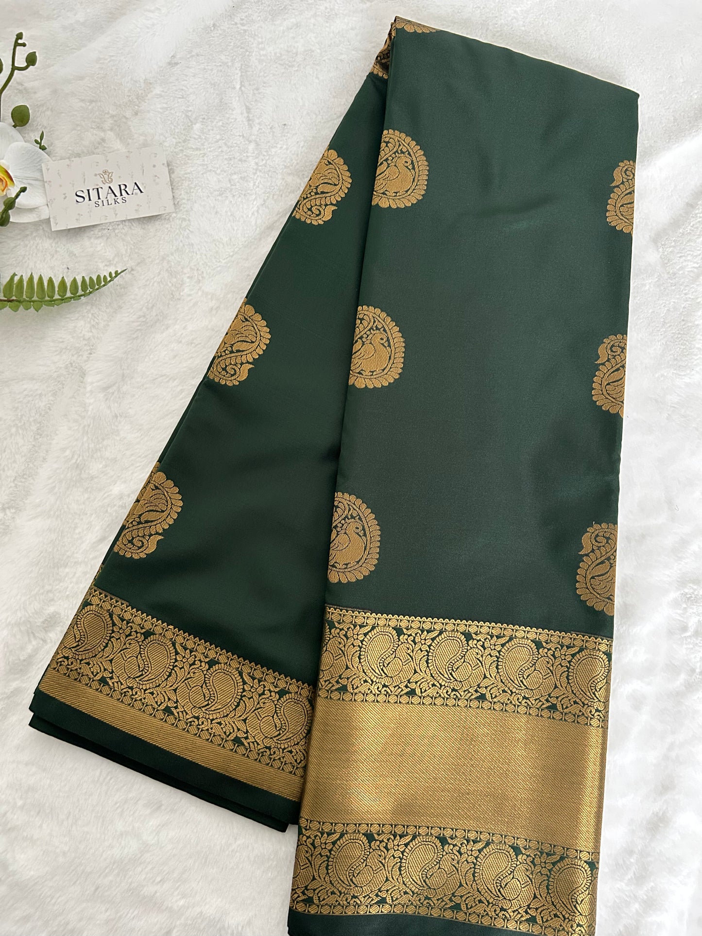 Kanchipuram Premium Semi Silk Saree – Bottle Green