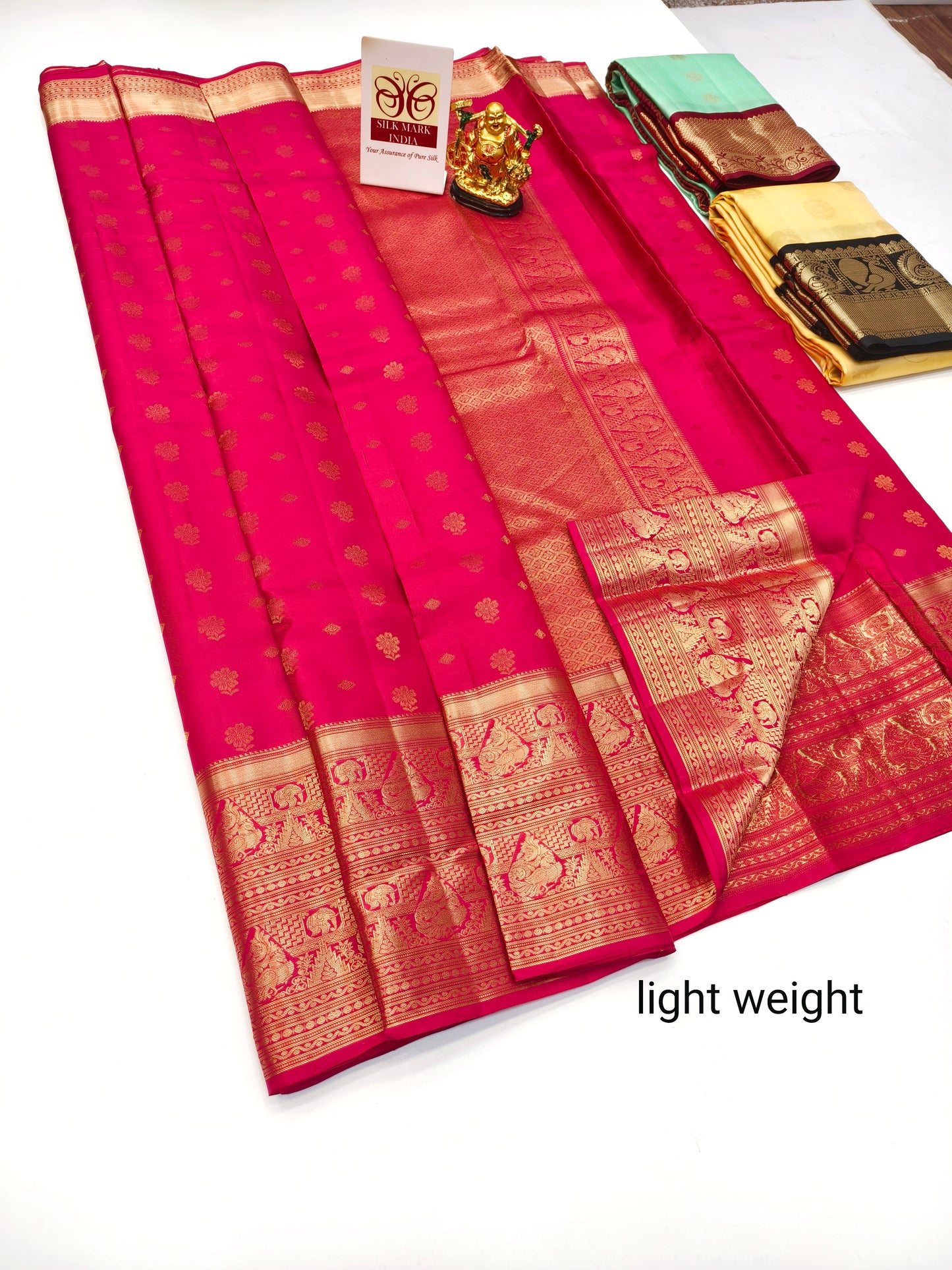 Dark Pink Pure Kanchipuram Silk Saree with Gold Border – Silk Mark Certified