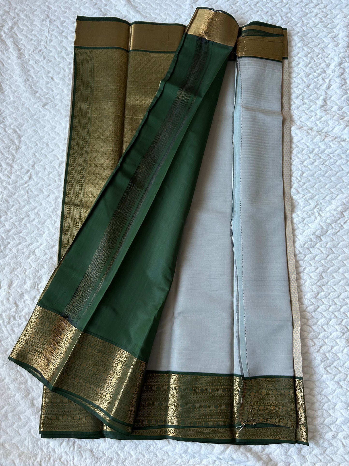 Kanchipuram Premium Semi Silk Saree – Ivory with Bottle Green Contrast Border