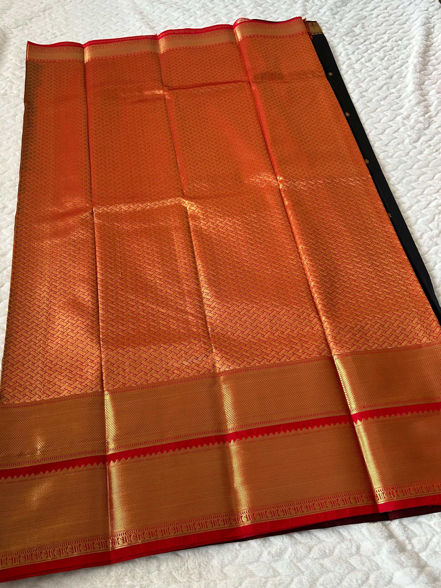 Kanchipuram Premium Semi Silk Saree – Black with Maroon/Red Contrast Border