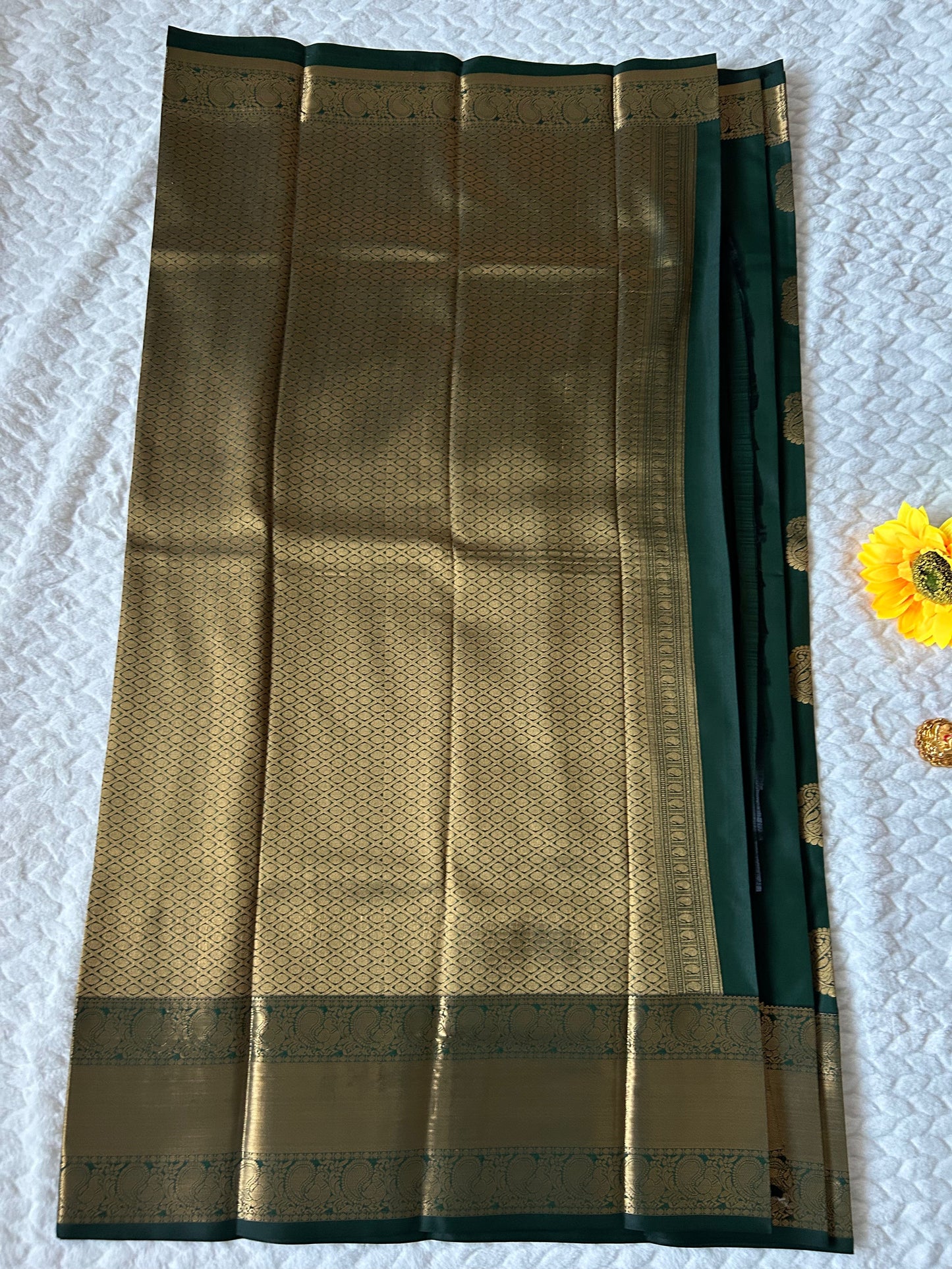 Kanchipuram Premium Semi Silk Saree – Bottle Green