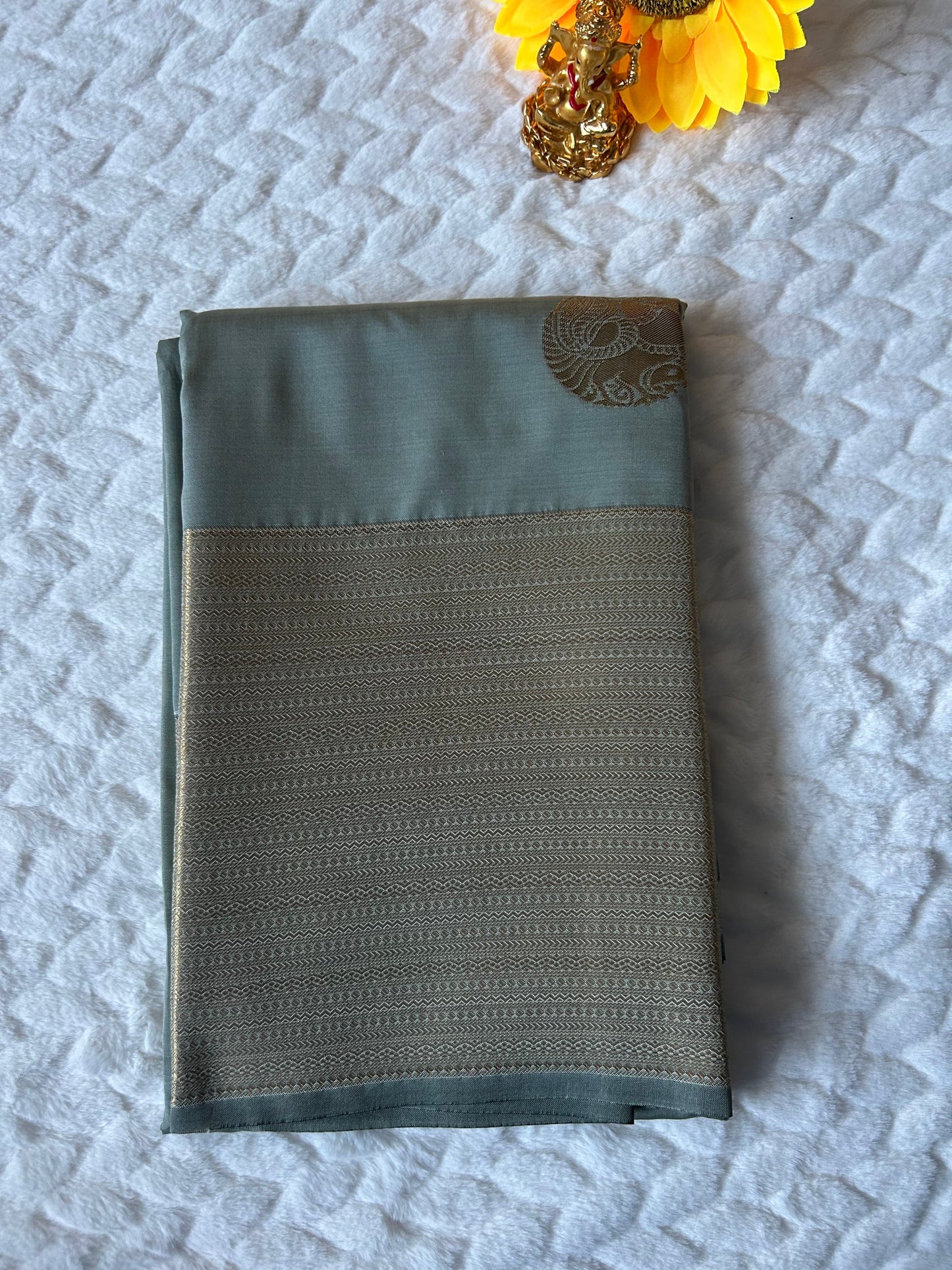 Kanchipuram Premium Semi Silk Saree – Sage Gray