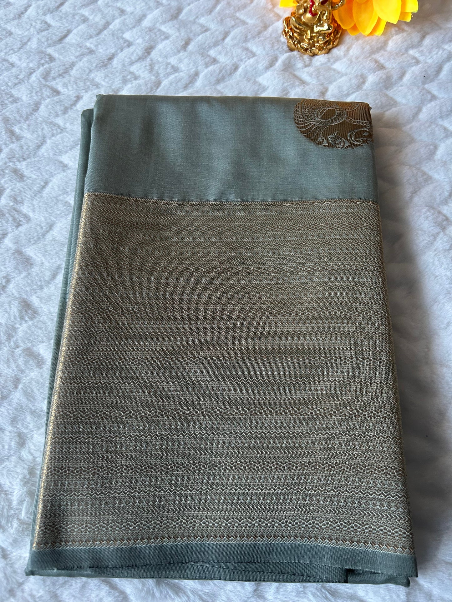 Kanchipuram Premium Semi Silk Saree – Sage Gray