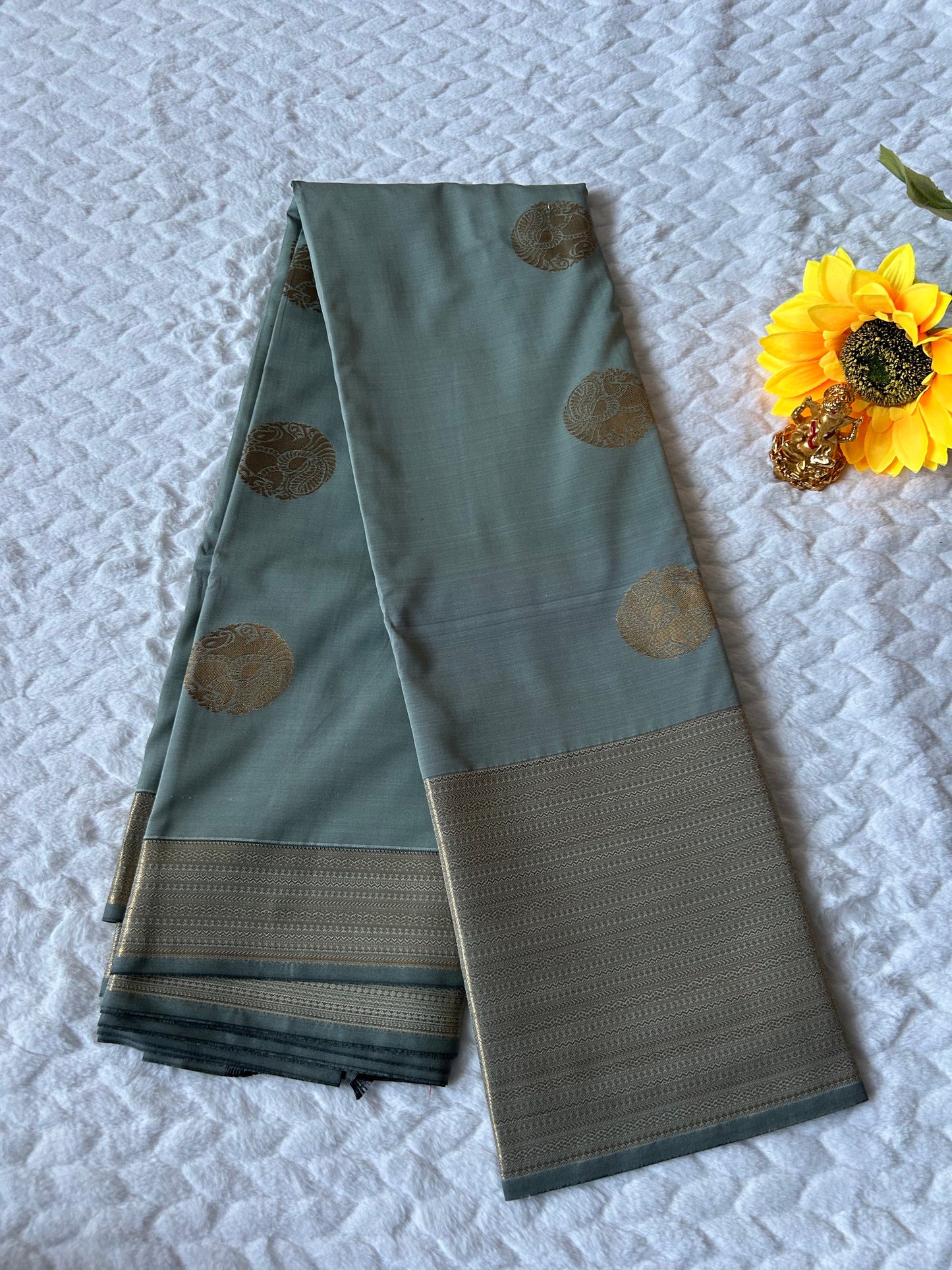 Kanchipuram Premium Semi Silk Saree – Sage Gray