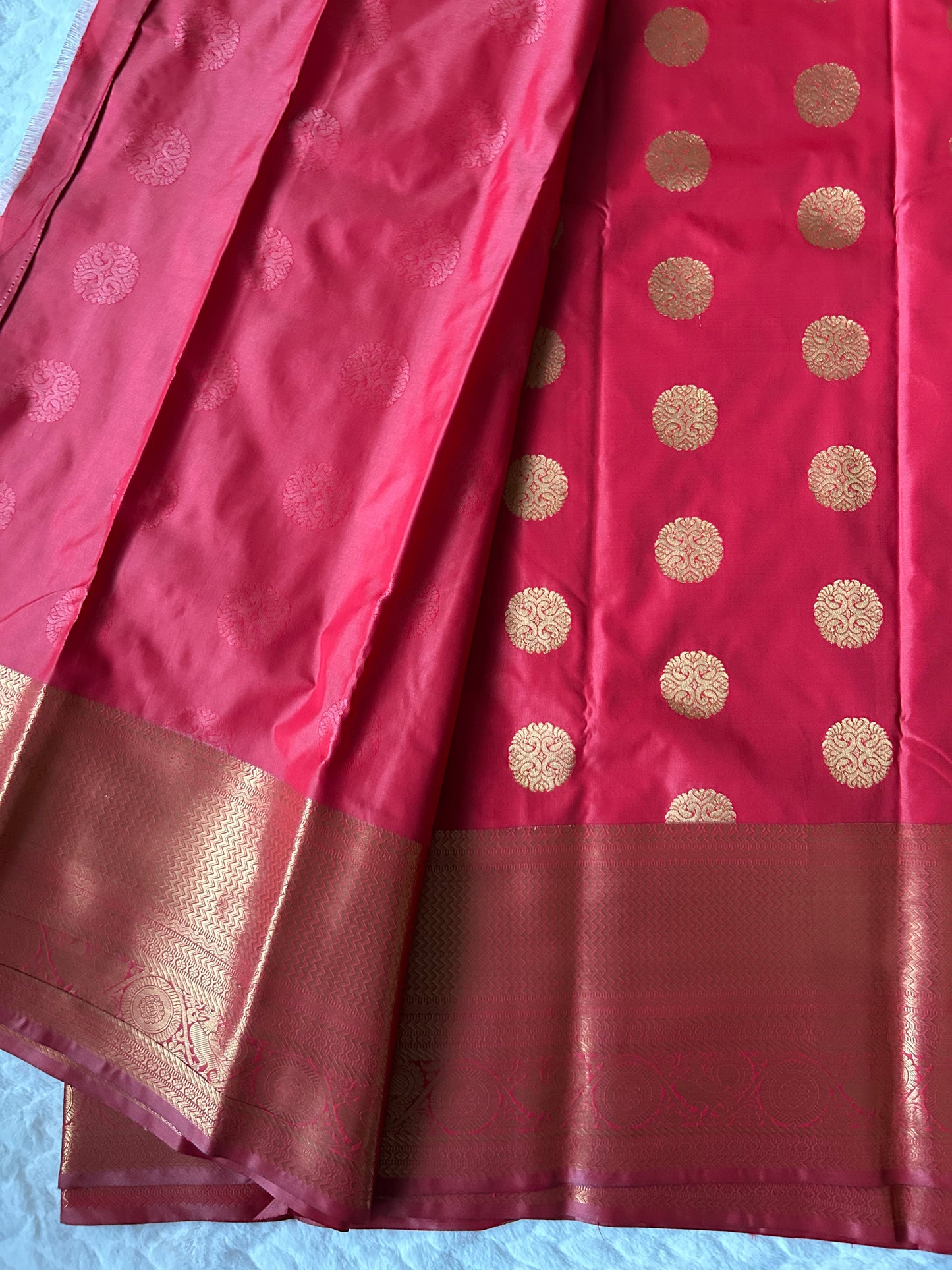 Kanchipuram Premium Semi Silk Saree – Coral Red