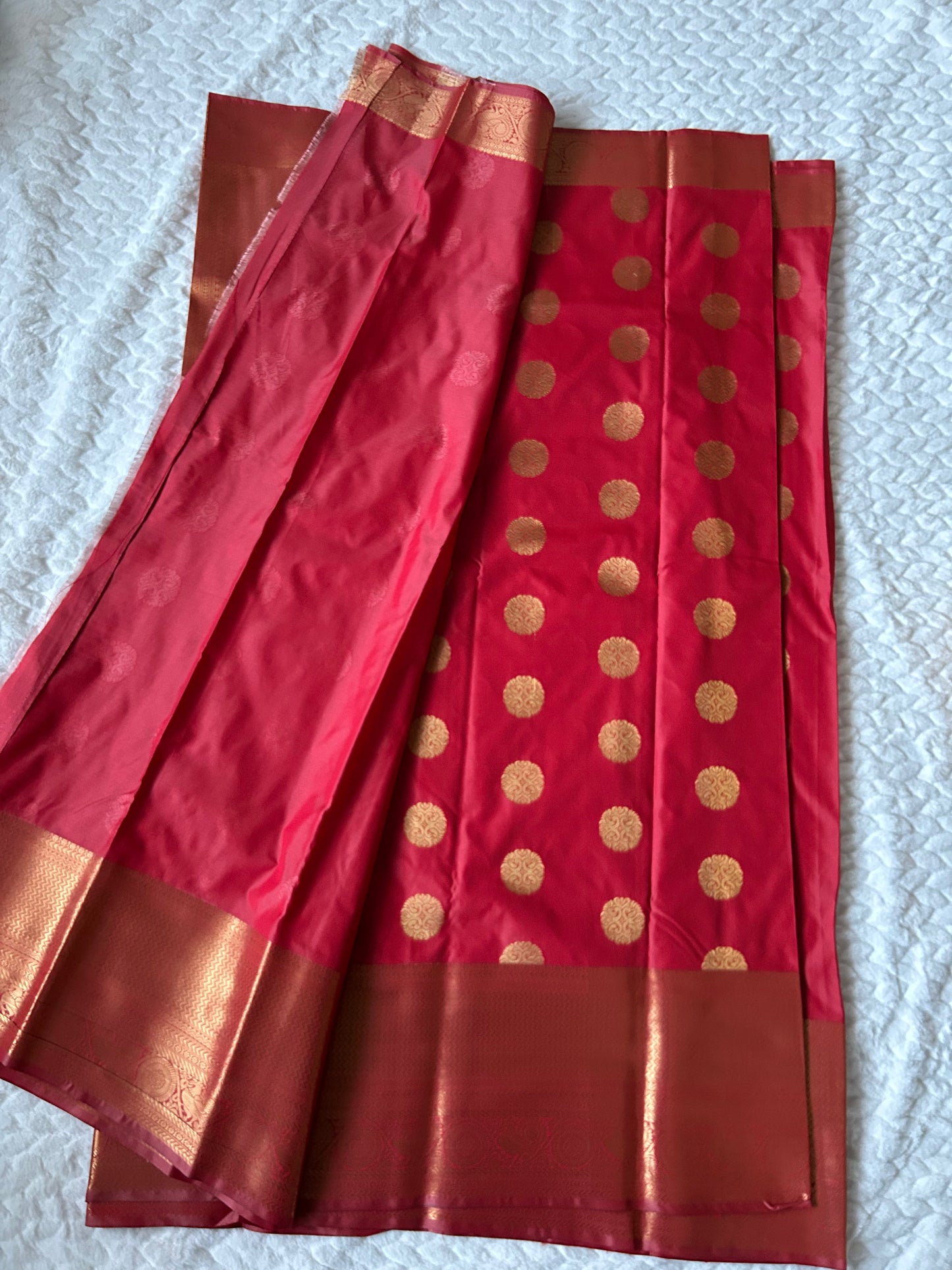 Kanchipuram Premium Semi Silk Saree – Coral Red