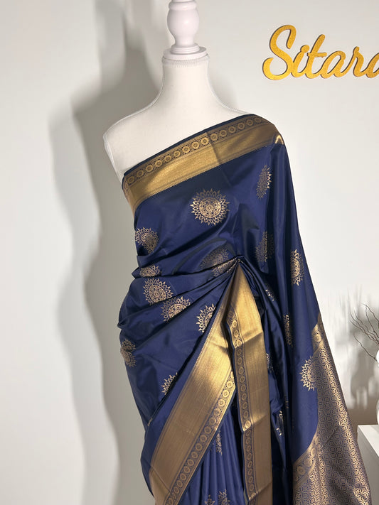 Kanchipuram Premium Semi Silk Saree – Navy