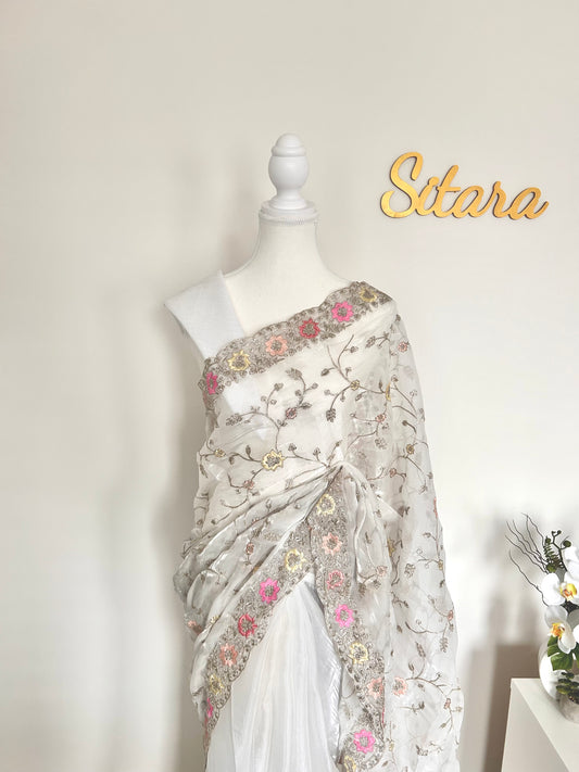 White Party Wear Saree
