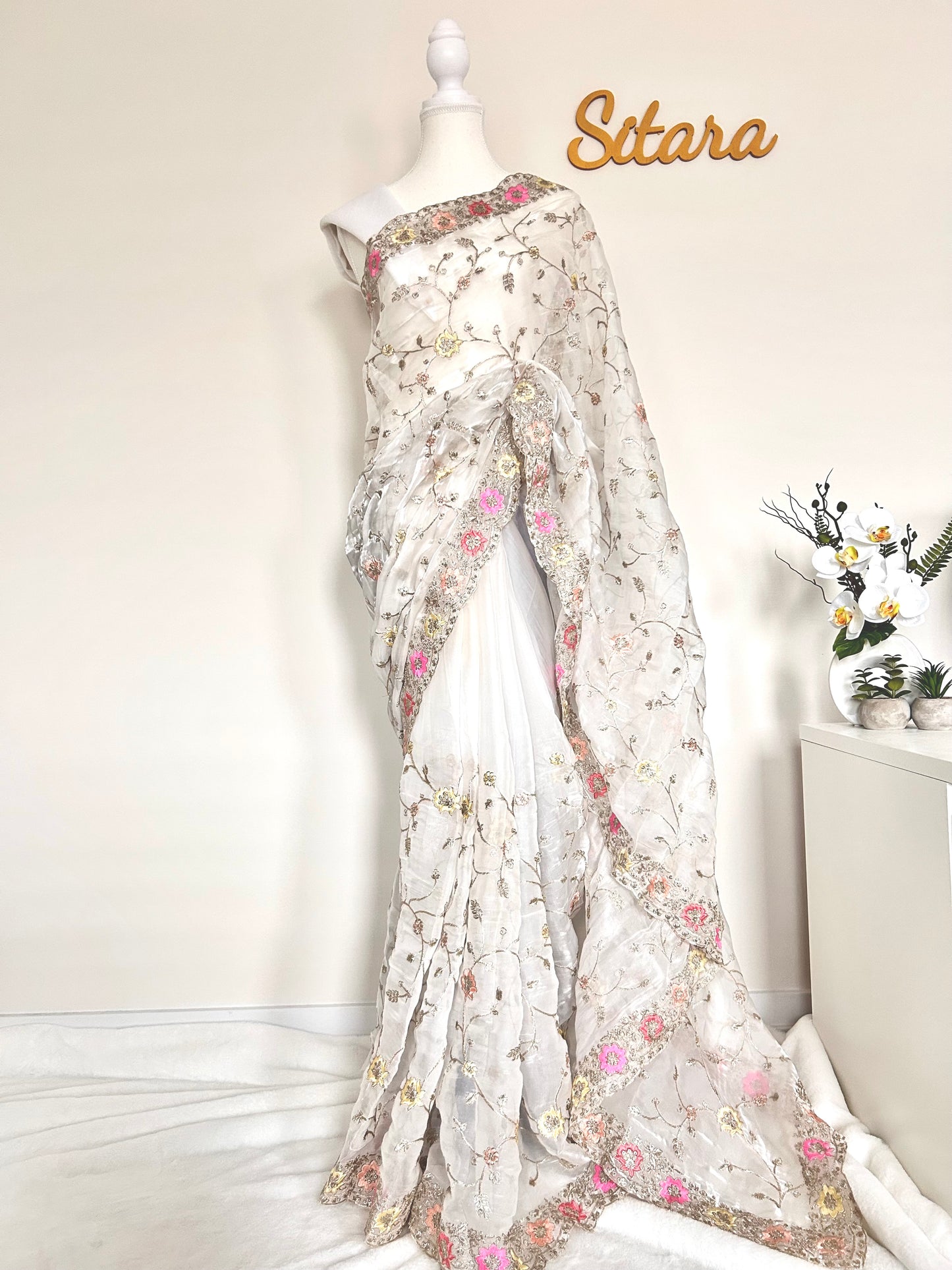 White Party Wear Saree