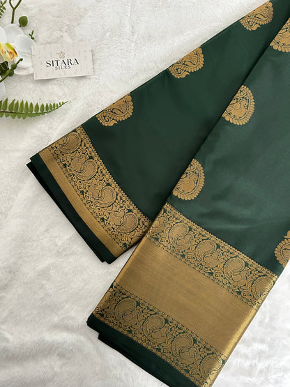 Kanchipuram Premium Semi Silk Saree – Bottle Green