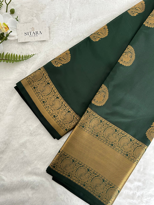 Kanchipuram Premium Semi Silk Saree – Bottle Green