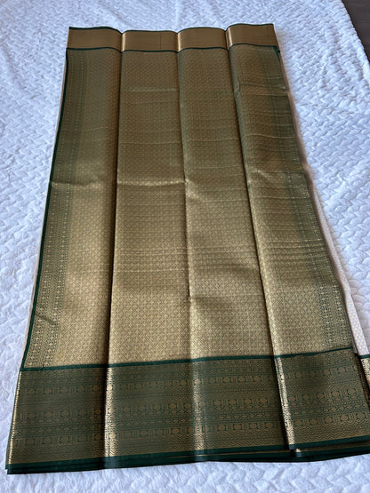 Kanchipuram Premium Semi Silk Saree – Ivory with Bottle Green Contrast Border